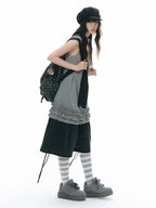Gray White Striped Slouch Socks OLA026 oliviroa オリヴィオラ