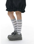 Gray White Striped Slouch Socks OLA026 oliviroa オリヴィオラ