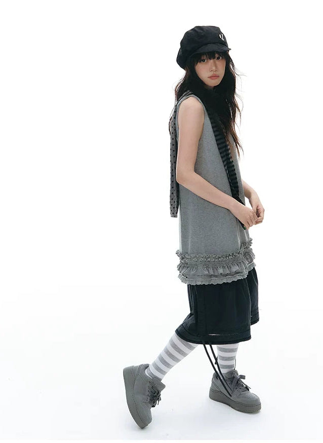 Gray White Striped Slouch Socks OLA026 oliviroa オリヴィオラ