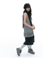 Gray White Striped Slouch Socks OLA026 oliviroa オリヴィオラ