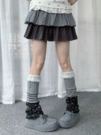 Polka Dot Lace Trim Leg Warmers OLA029 oliviroa オリヴィオラ