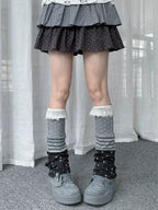 Polka Dot Lace Trim Leg Warmers OLA029 oliviroa オリヴィオラ