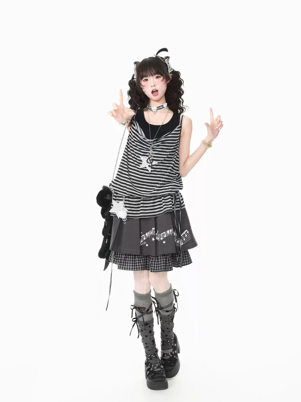 Star and Bow Tie Leg Warmers OLA021 oliviroa オリヴィオラ