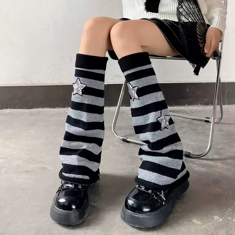 Striped Knit Slouch Leg Warmers OLA018 oliviroa オリヴィオラ