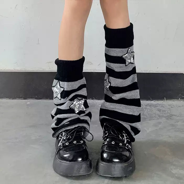 Striped Knit Slouch Leg Warmers OLA018 oliviroa オリヴィオラ