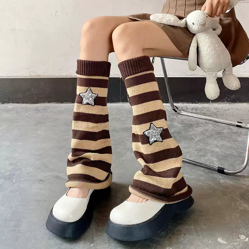 Striped Knit Slouch Leg Warmers OLA018 oliviroa オリヴィオラ
