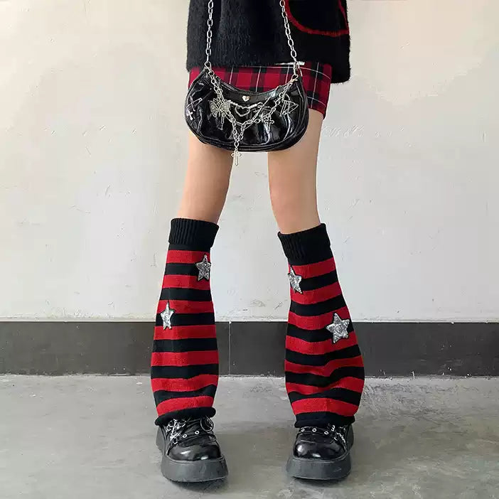 Striped Knit Slouch Leg Warmers OLA018 oliviroa オリヴィオラ